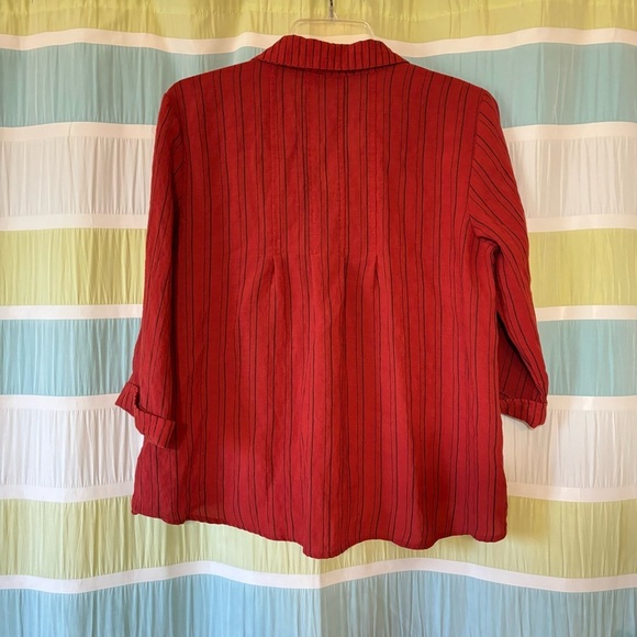 Habitat Striped Lagenlook Button Down Blouse Red Rust Sz Small - Picture 5 of 8